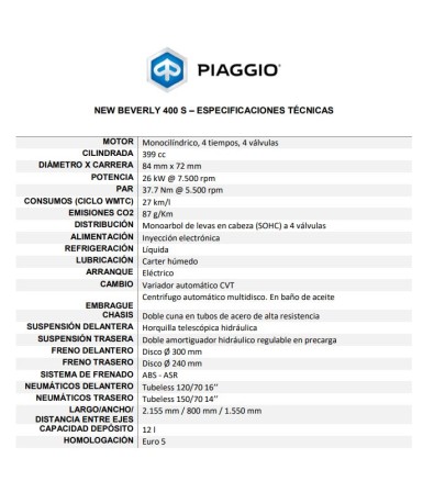 PIAGGIO BEVERLY 400 S PLATA MATE